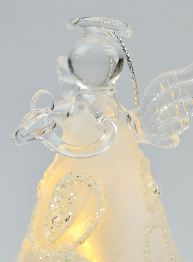 Ange de Noël en Verre Lumineux 8cm - Décor Feuilles (pic 4)