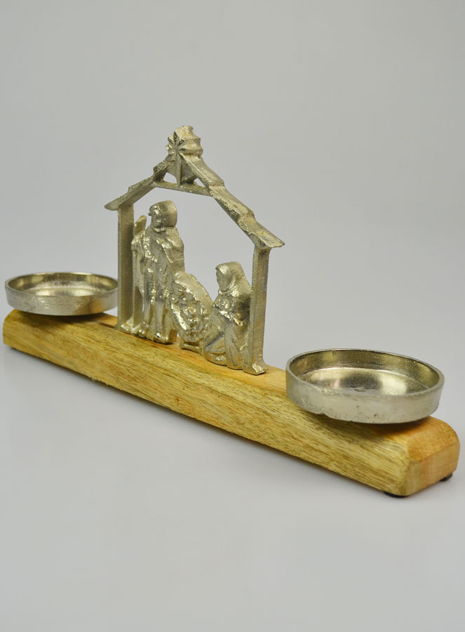 Bougeoir Nativité en Bois de Manguier - 32 cm (pic 3)