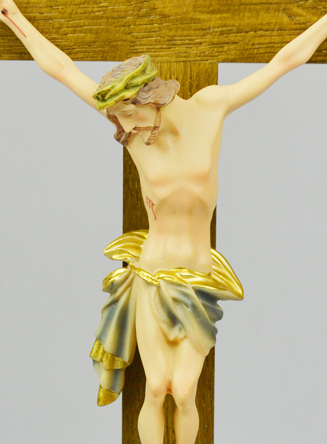 Crucifix du Christ Peint à la Main et Bois Brun - 30 cm (pic 4)