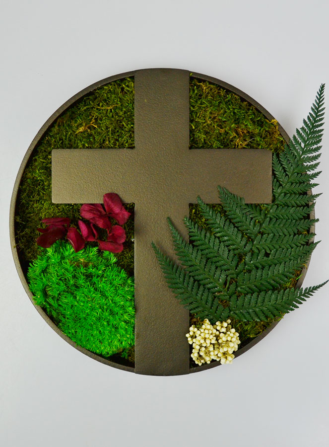 Décoration Florale Stabilisée Ronde - Croix en Bronze 22cm (pic 2)