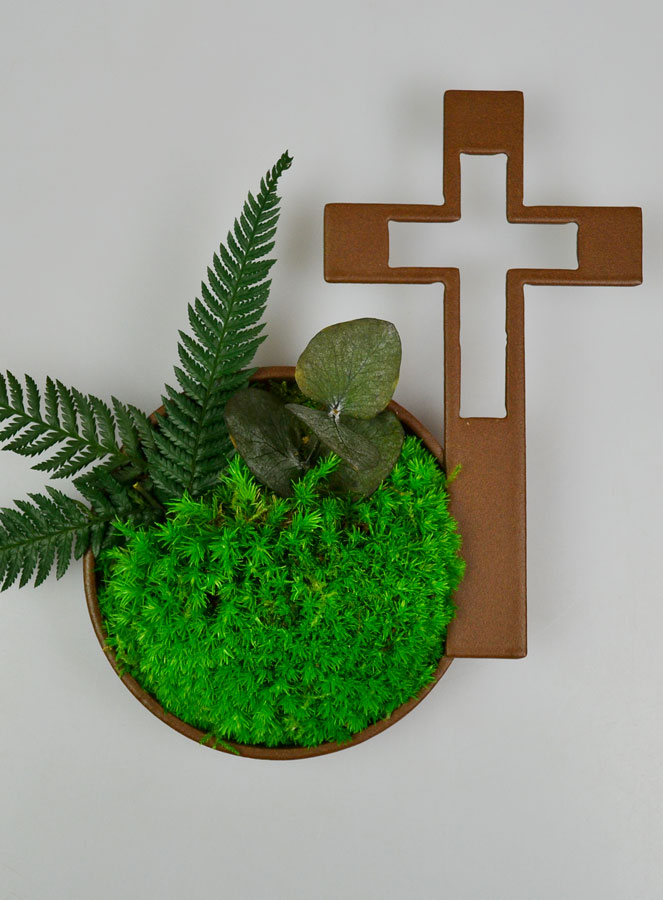 Croix en Bronze - Décoration Florale Stabilisée 18cm (pic 2)