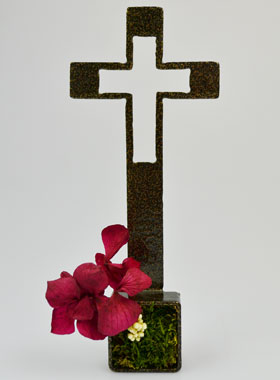 Crucifix en Bronze - Décoration Florale Stabilisée 20cm (pic 1)