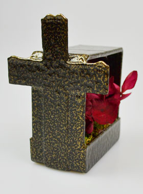 Croix en Bronze Martelé - Décoration Florale Stabilisée 10cm (pic 1)