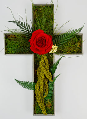 Croix en Bronze 30cm - Décoration Végétale Stabilisée (pic 1)
