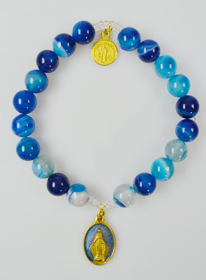 Bracelet en Pierres Naturelles d'Agate Rubanée - Miraculeuse & St Benoît (pic 1)
