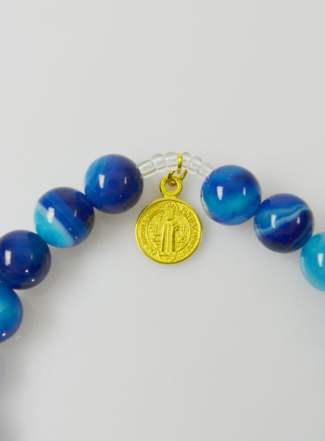 Bracelet en Pierres Naturelles d'Agate Rubanée - Miraculeuse & St Benoît (pic 4)