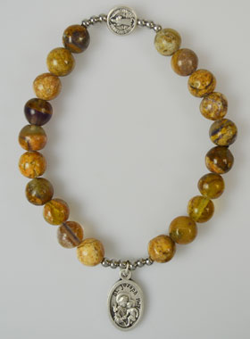 Bracelet Religieux en Pierres d'Agate - Médaille St Benoît & Sainte Famille (pic 1)