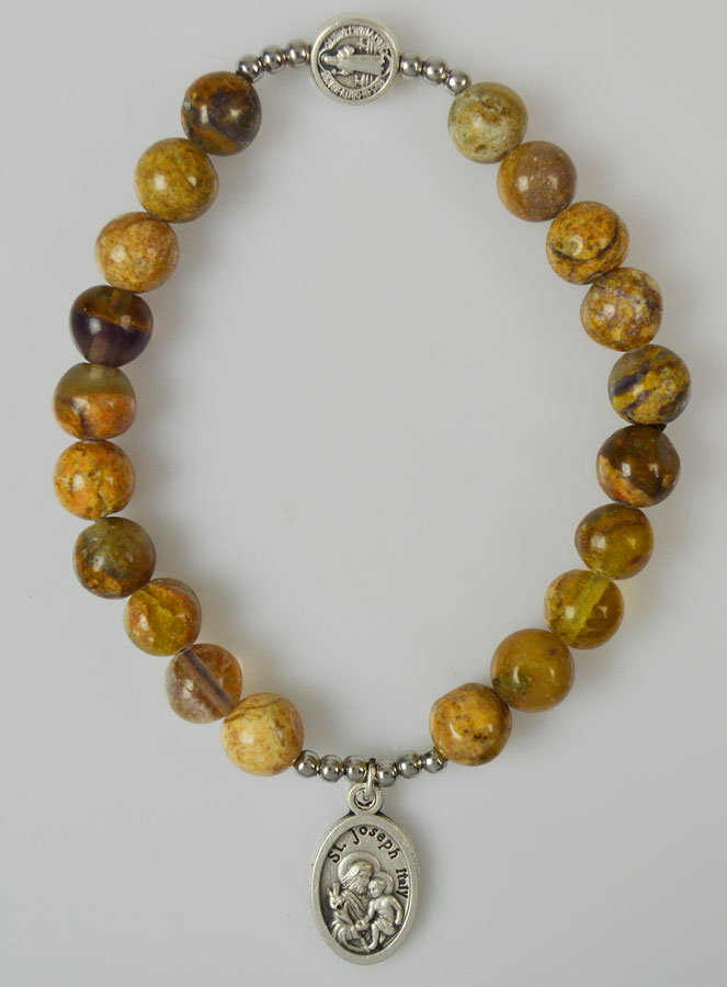 Bracelet Religieux en Pierres d'Agate - Médaille St Benoît & Sainte Famille (pic 2)