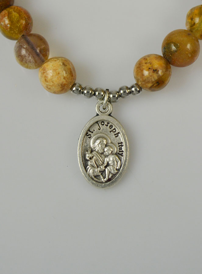 Bracelet Religieux en Pierres d'Agate - Médaille St Benoît & Sainte Famille (pic 3)