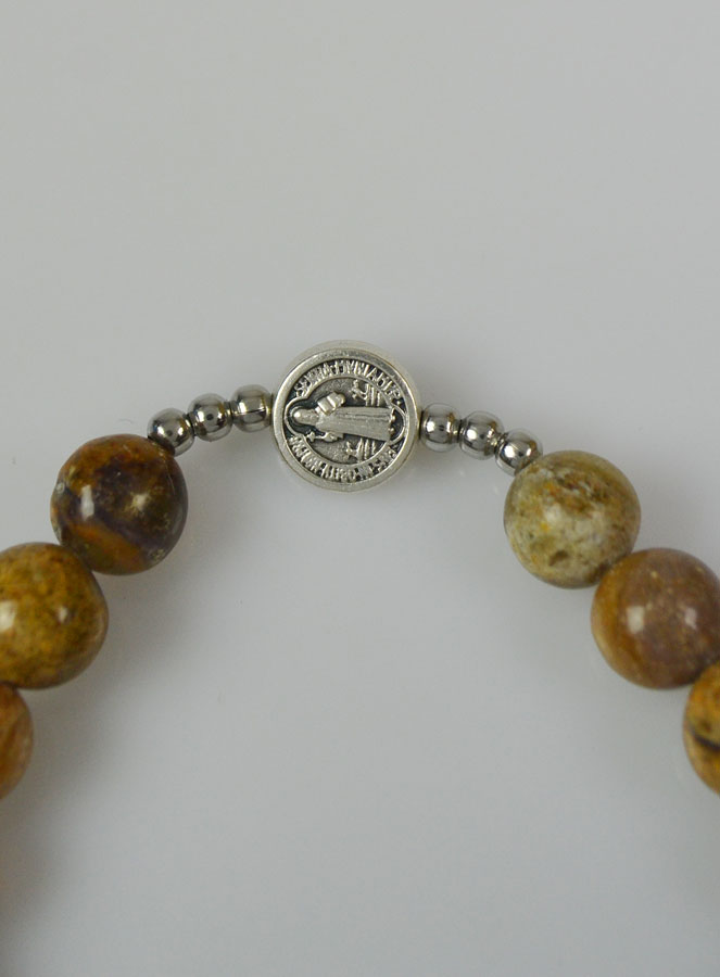 Bracelet Religieux en Pierres d'Agate - Médaille St Benoît & Sainte Famille (pic 4)