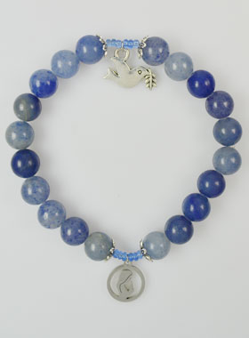 Bracelet en Pierres Naturelles de Calcedoine - Vierge Marie & Saint Esprit (pic 1)