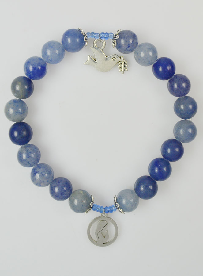 Bracelet en Pierres Naturelles de Calcedoine - Vierge Marie & Saint Esprit (pic 2)