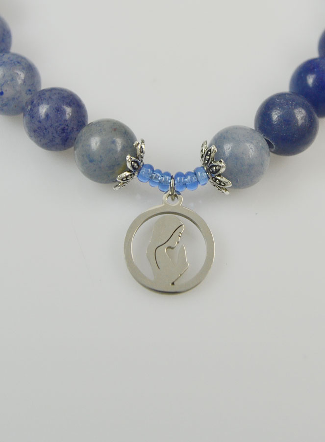 Bracelet en Pierres Naturelles de Calcedoine - Vierge Marie & Saint Esprit (pic 3)
