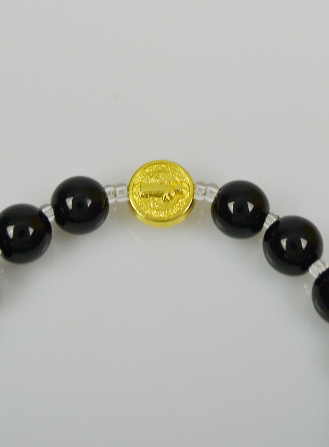 Bracelet Religieux en Pierre d'Obsidienne - ND de Guadalupe et St Benoît (pic 4)