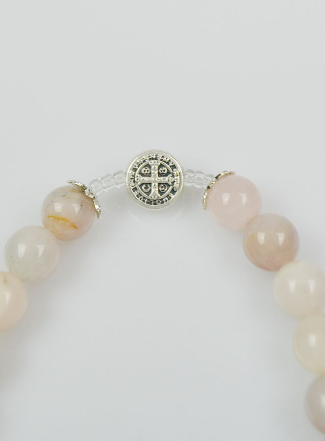 Bracelet Religieux en Pierre d'Agate Rose - St Benoît et Ste Famille (pic 4)