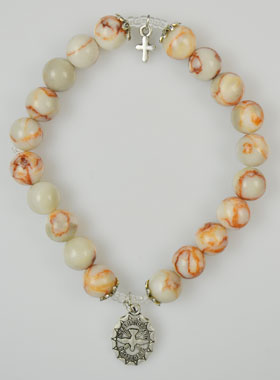 Bracelet Religieux en Pierre d'Agate Marbrée - Saint Esprit et Croix du Christ (pic 1)