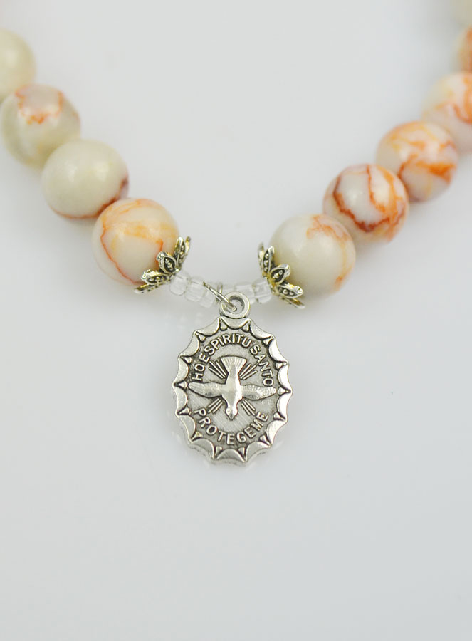 Bracelet Religieux en Pierre d'Agate Marbrée - Saint Esprit et Croix du Christ (pic 3)