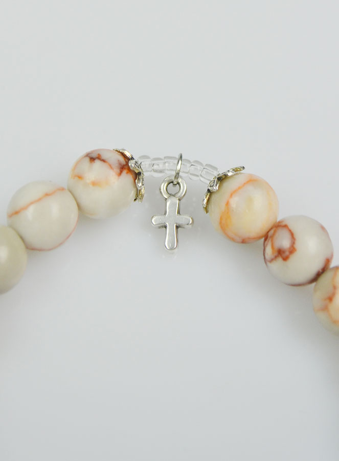Bracelet Religieux en Pierre d'Agate Marbrée - Saint Esprit et Croix du Christ (pic 4)