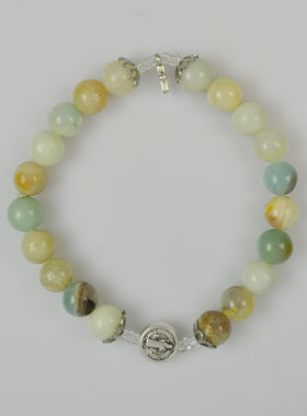 Bracelet Religieux en Pierre d'Amazonite - Saint Benoit et Croix (pic 1)