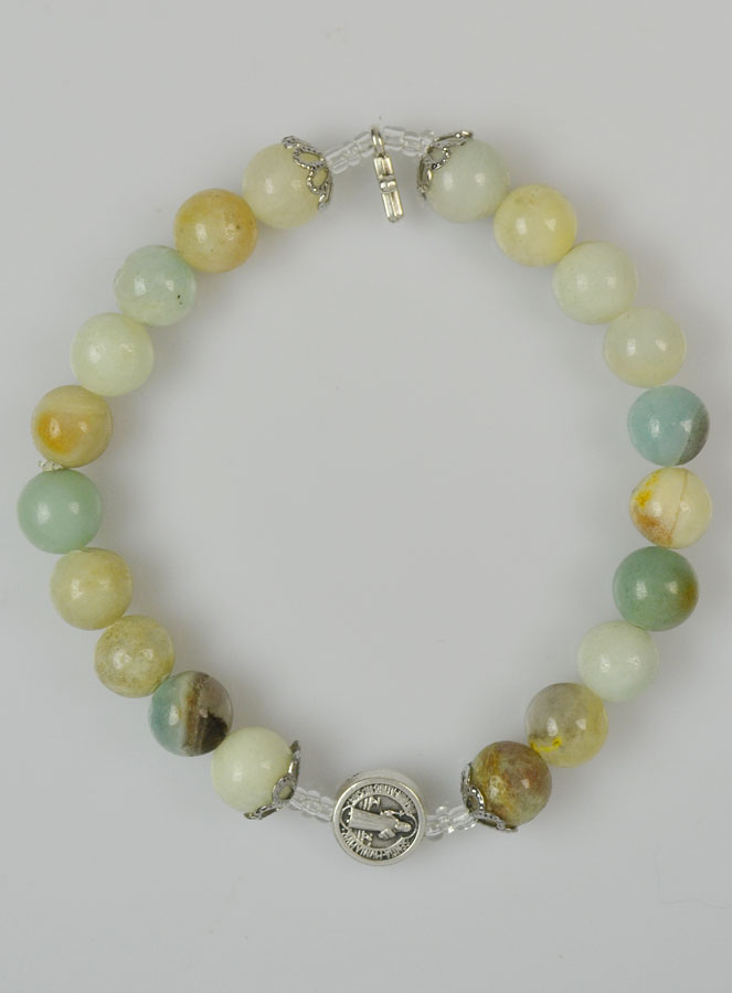 Bracelet Religieux en Pierre d'Amazonite - Saint Benoit et Croix (pic 2)