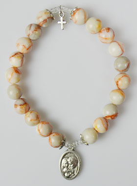Bracelet Religieux en Pierre Naturelle d'Agate Marbrée - Sainte Famille (pic 1)