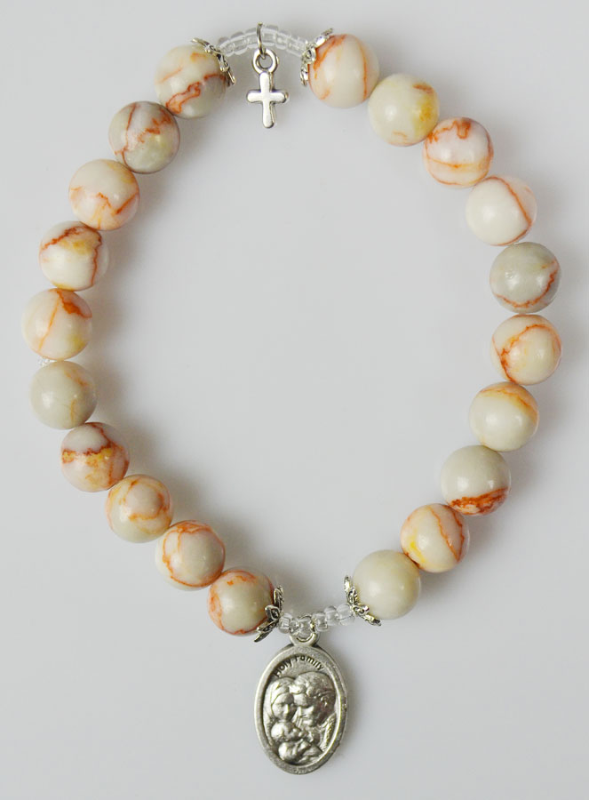 Bracelet Religieux en Pierre Naturelle d'Agate Marbrée - Sainte Famille (pic 2)