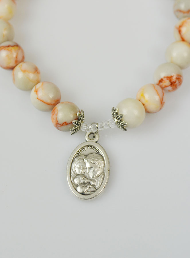 Bracelet Religieux en Pierre Naturelle d'Agate Marbrée - Sainte Famille (pic 3)