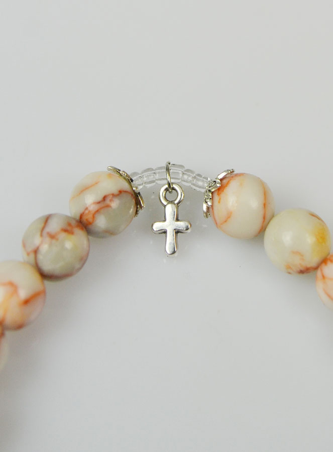 Bracelet Religieux en Pierre Naturelle d'Agate Marbrée - Sainte Famille (pic 4)