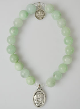 Bracelet Religieux en Pierres d'Agate Verte - St Benoit et Ste Famille (pic 1)