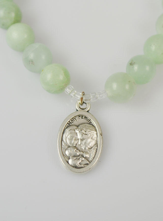 Bracelet Religieux en Pierres d'Agate Verte - St Benoit et Ste Famille (pic 3)
