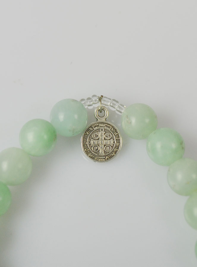 Bracelet Religieux en Pierres d'Agate Verte - St Benoit et Ste Famille (pic 4)