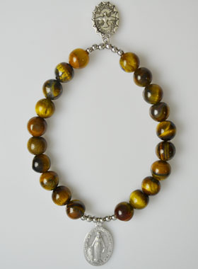 Bracelet Religieux en Pierre d'Oeil de Tigre - Miraculeuse & St Esprit (pic 1)