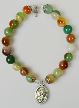 Bracelet Religieux en Pierre Naturelle d'Agate Rubanée - Sainte Famille (pic 1)