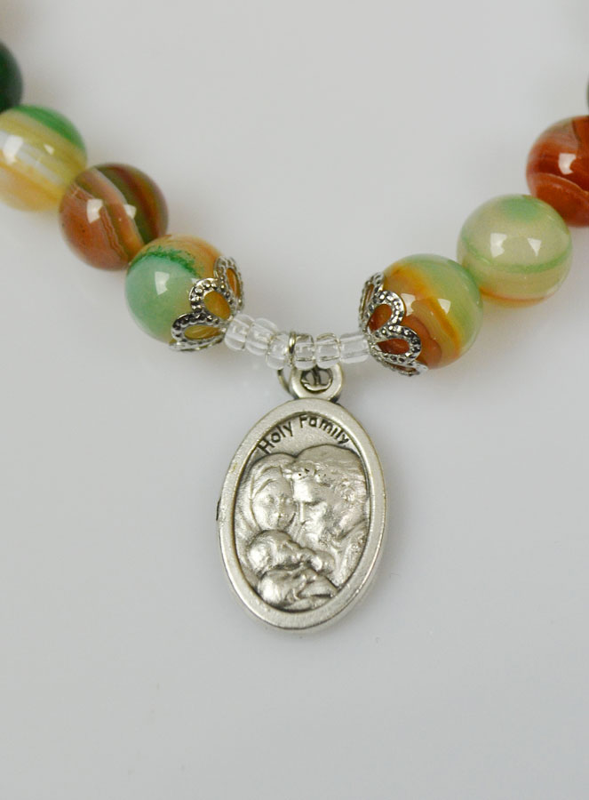 Bracelet Religieux en Pierre Naturelle d'Agate Rubanée - Sainte Famille (pic 3)
