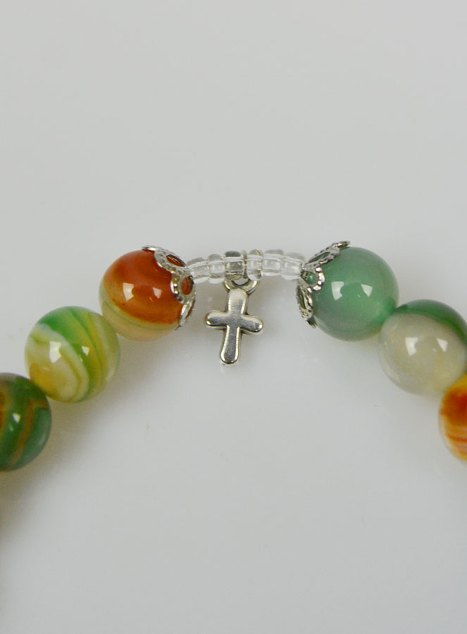 Bracelet Religieux en Pierre Naturelle d'Agate Rubanée - Sainte Famille (pic 4)