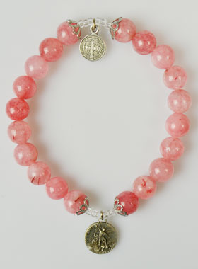 Bracelet Religieux en Pierres d'Agate - St Benoît & St Michel (pic 1)