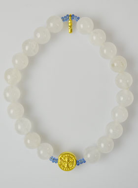 Bracelet Religieux en Pierre d'Agate Blanche - Saint Benoît (pic 1)