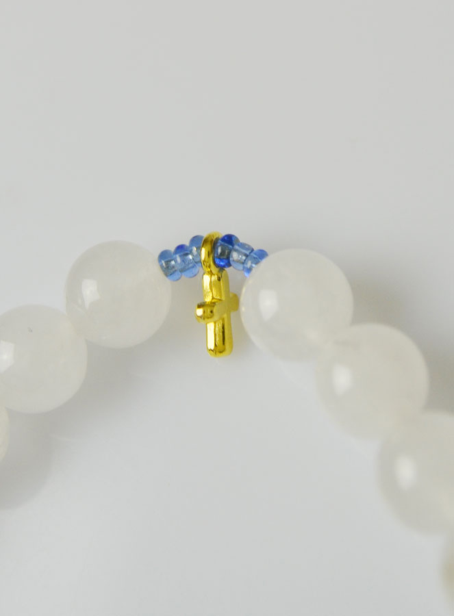 Bracelet Religieux en Pierre d'Agate Blanche - Saint Benoît (pic 4)