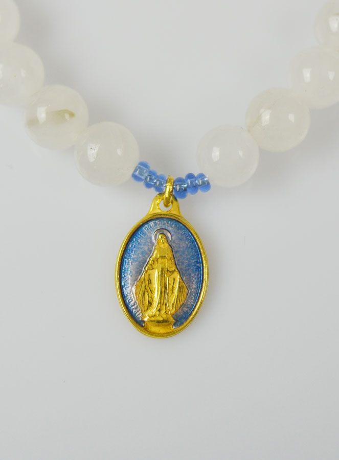 Bracelet Religieux en Pierres d'Agate Blanche - Miraculeuse & Croix (pic 3)