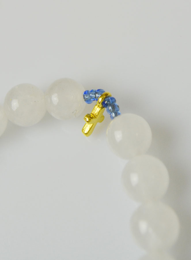 Bracelet Religieux en Pierres d'Agate Blanche - Miraculeuse & Croix (pic 4)