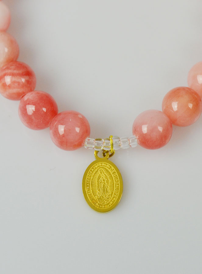 Bracelet Religieux en Pierre de Jade Rose - ND Guadalupe et St Esprit (pic 3)