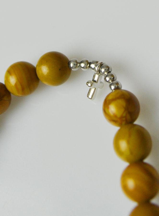 Bracelet Religieux en Pierre de Jaspe Bois - St Benoît & Croix (pic 4)