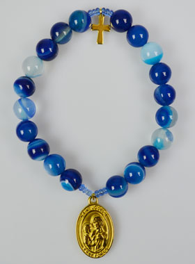 Bracelet Religieux en Pierres d'Agate Bleue & Blanche - Saint Joseph & Croix (pic 1)