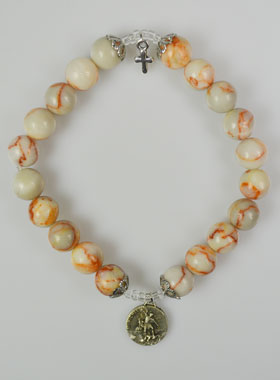 Bracelet Religieux en Pierre d'Agate Marbrée - St Michel & Croix (pic 1)