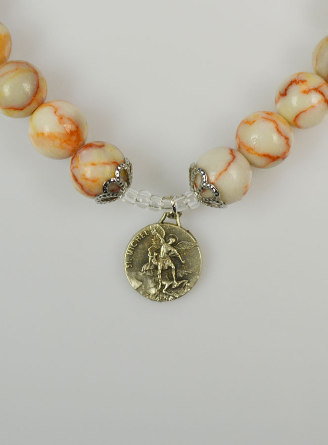 Bracelet Religieux en Pierre d'Agate Marbrée - St Michel & Croix (pic 3)