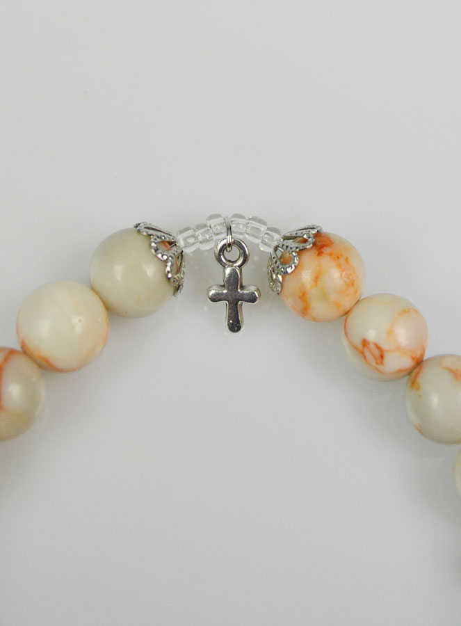 Bracelet Religieux en Pierre d'Agate Marbrée - St Michel & Croix (pic 4)