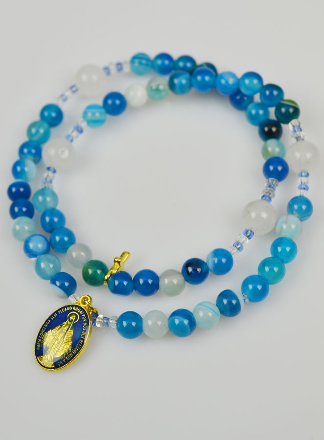 Chapelet en Pierre Naturelle d'Agate Bleue - Médaille Miraculeuse (pic 3)