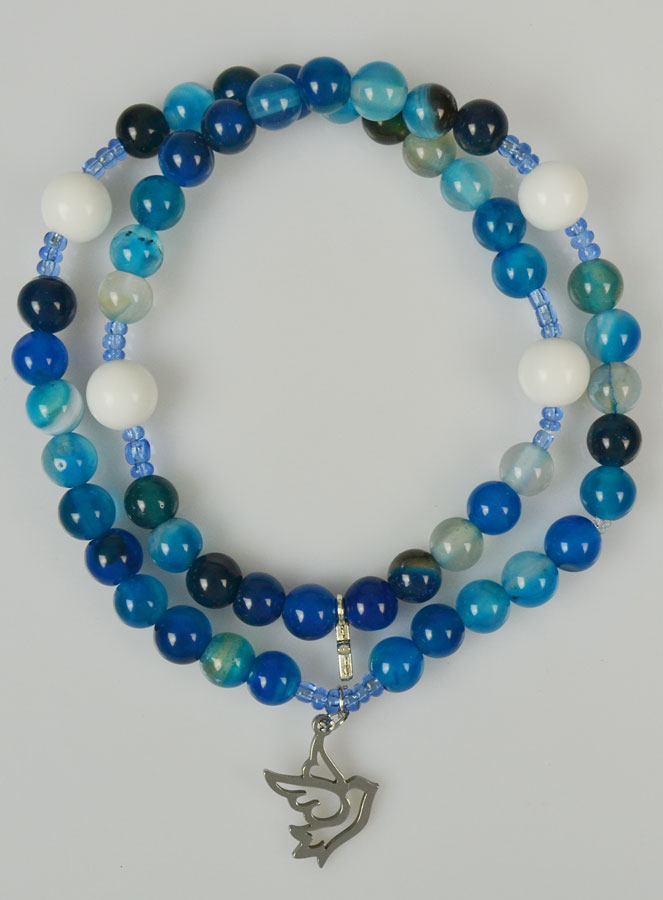 Chapelet en Pierres Naturelles d'Agate Bleue - Esprit Saint (pic 1)