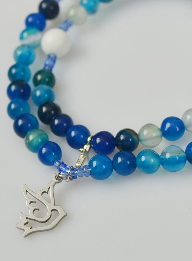 Chapelet en Pierres Naturelles d'Agate Bleue - Esprit Saint (pic 4)
