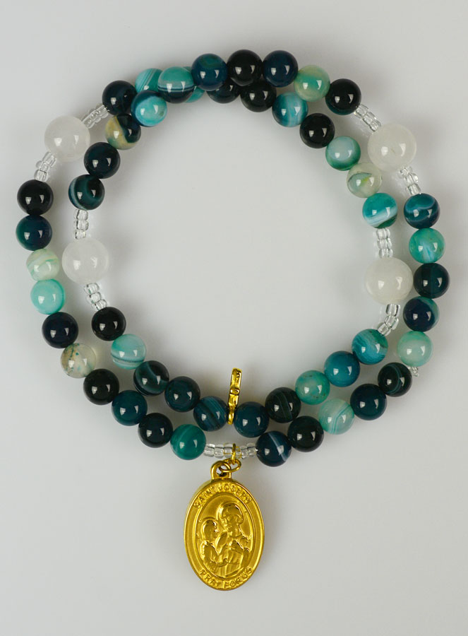 Chapelet en Pierres Naturelles d'Agate Verte - Saint Joseph (pic 1)